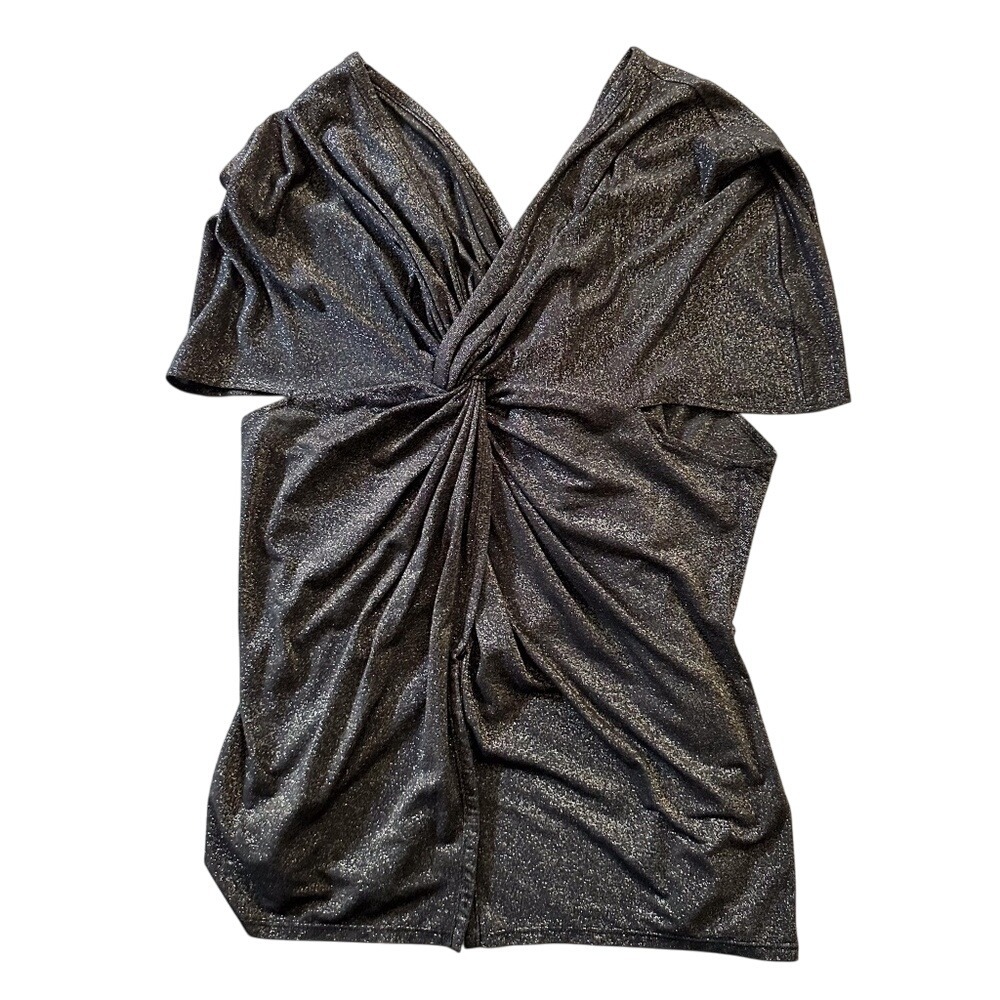 Sid Neigum Metallic Twist Front Split Top Short Sleeve - size 12